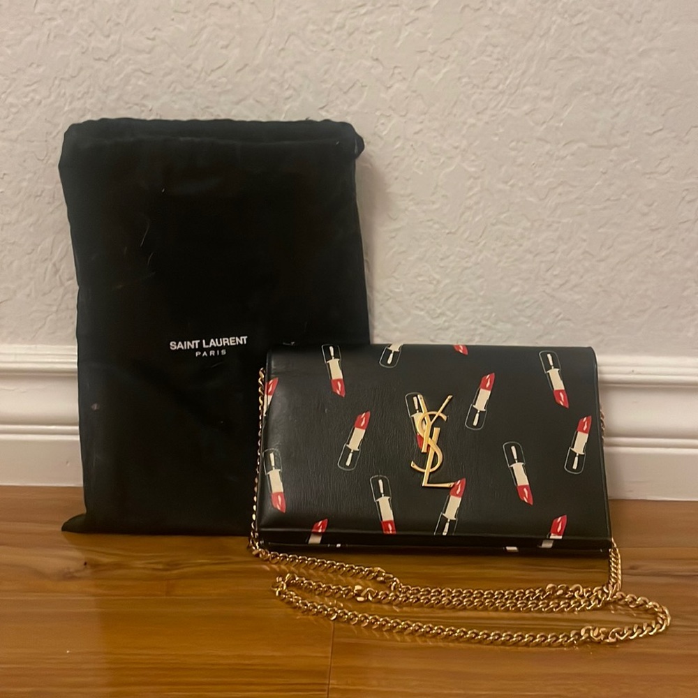 Yves Saint Laurent Limited Edition Lipstick Print Clutch/Crossbody Leather Bag
